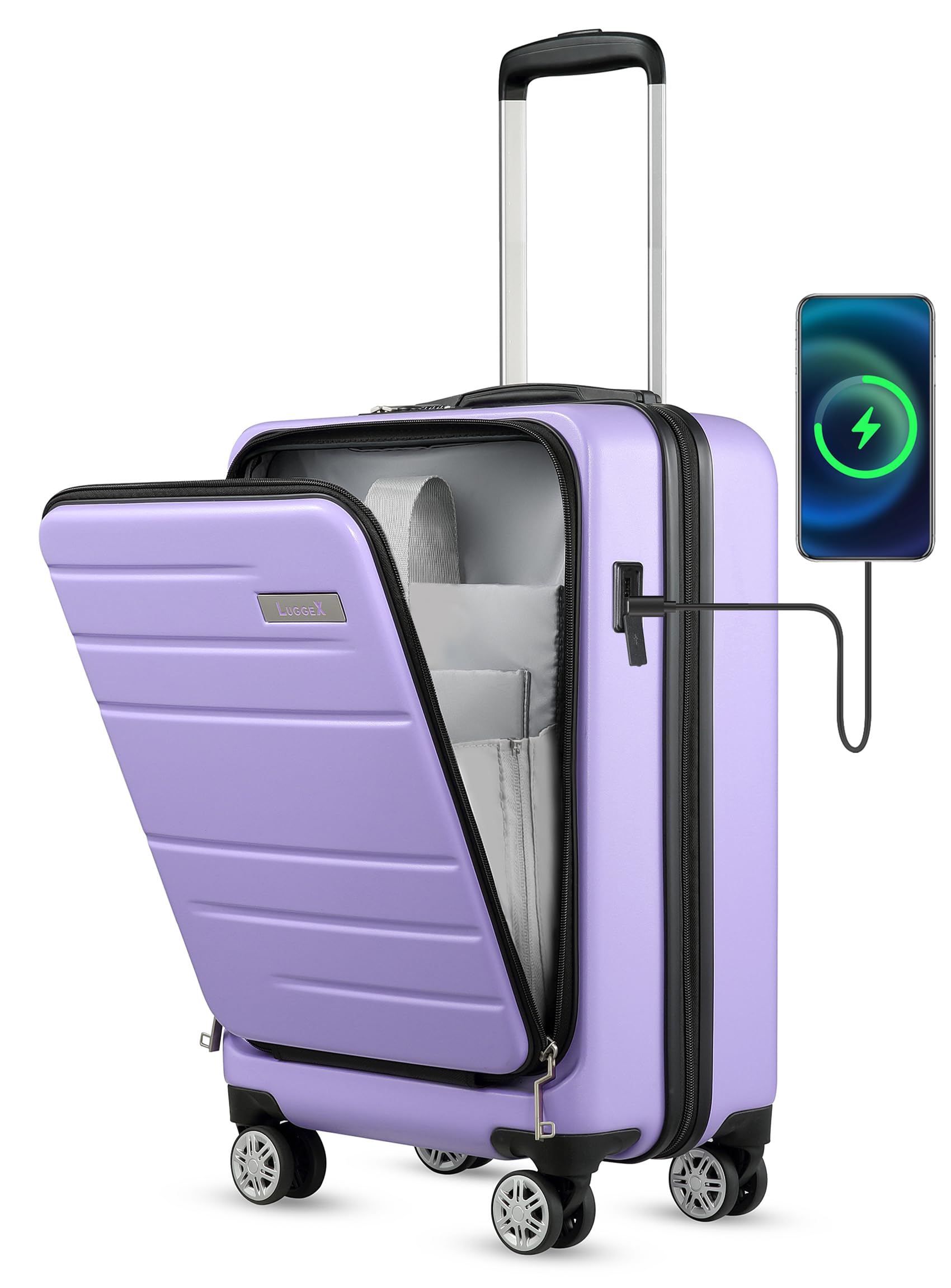 LUGGEX Carry On Luggage with Front Pocket Polycarbonate Hard Shell