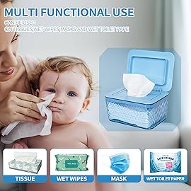 Whiidoom Wipes Dispenser, One-Handed Operation Wipe Holder for Baby & Adult, Seal-Designed Wipes Container for Bathroom Keep Diaper Wipes Fresh (Blue)
