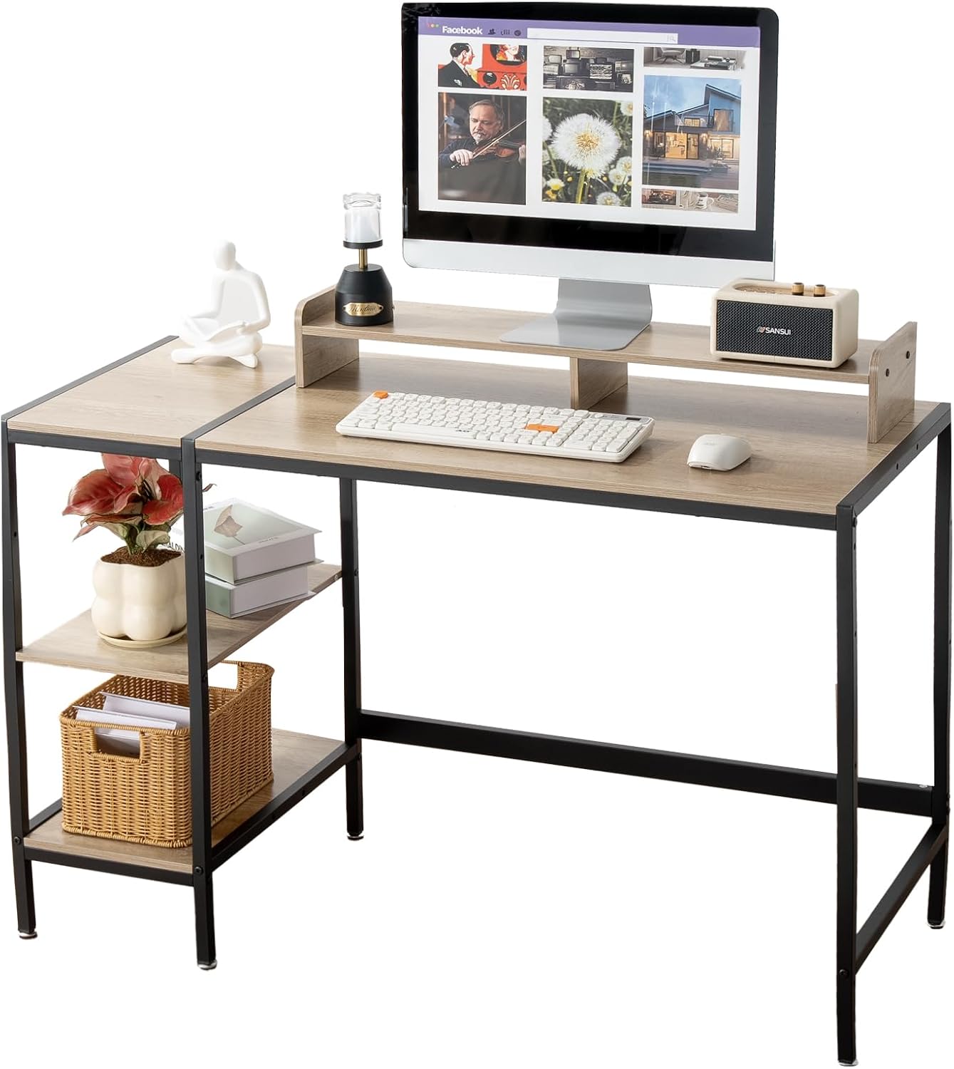 47-inch Computer Desk with Storage Shelf - Gray Ideal Gaming Desk for Bedrooms, Small Spaces, and Home Offices Modern Writing Desk for PCs.