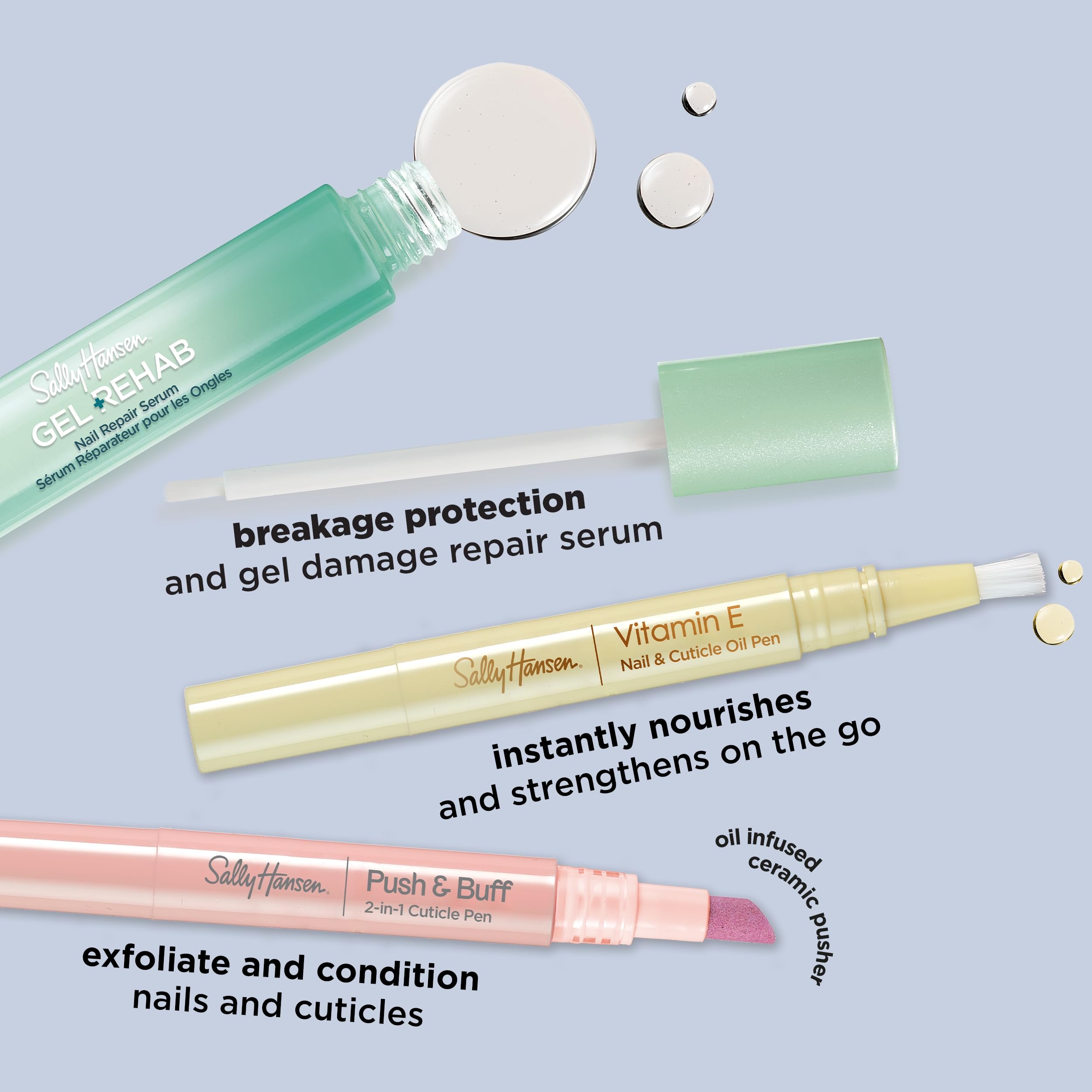 Sally Hansen Push & Buff 2-In-1 Pen​, Rimuovi-cuticole, Penna per cuticole, Preparazione per manicure