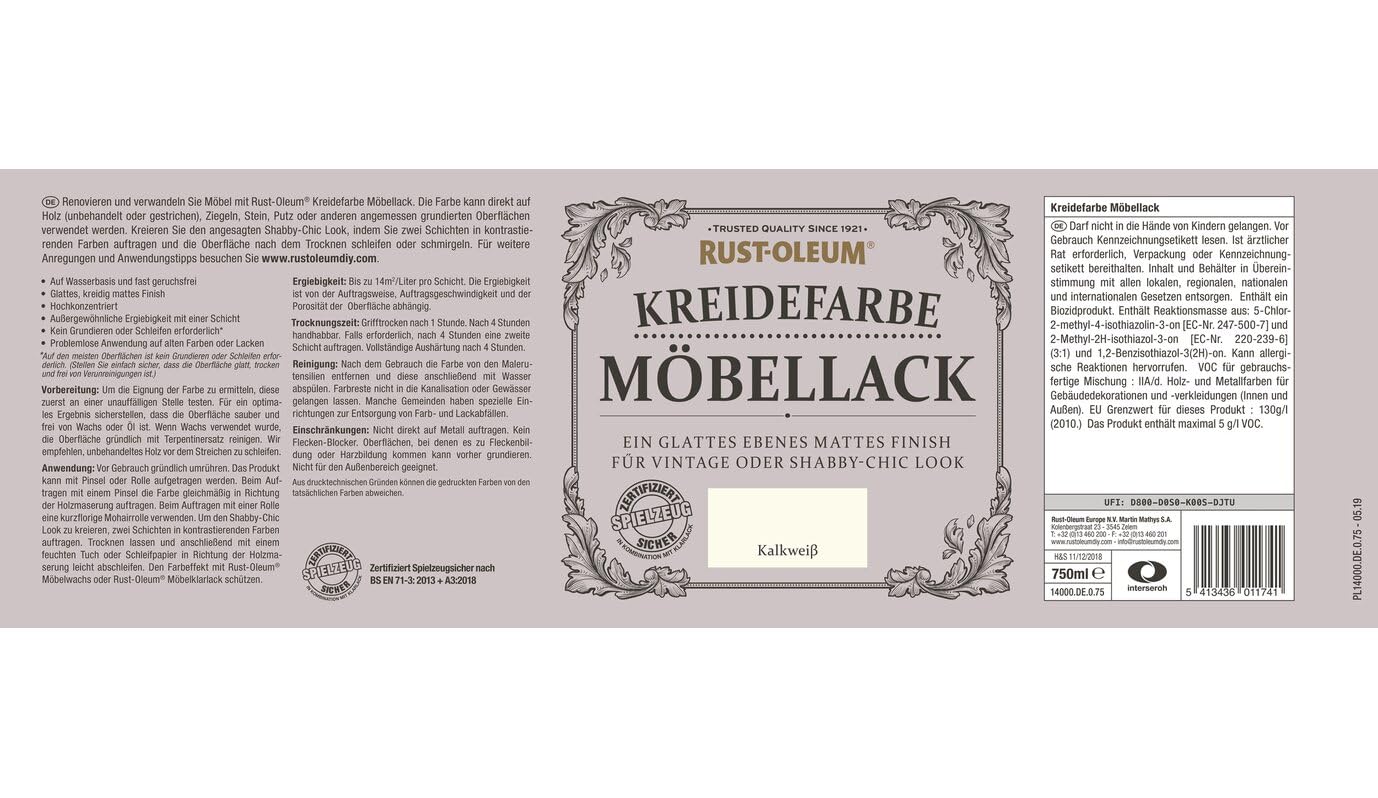 RUST-OLEUM 14000.DE.0.75 Kreidefarbe DOSE 750ml kalkweiss