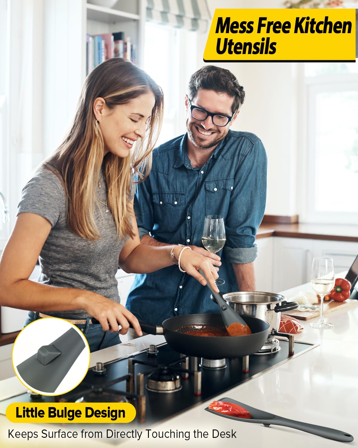 Pack of 2 Cooking Spoons for Non Stick Cookware Multifunction Spatula Spoon BPA-Free, One-Piece Design - Image 4