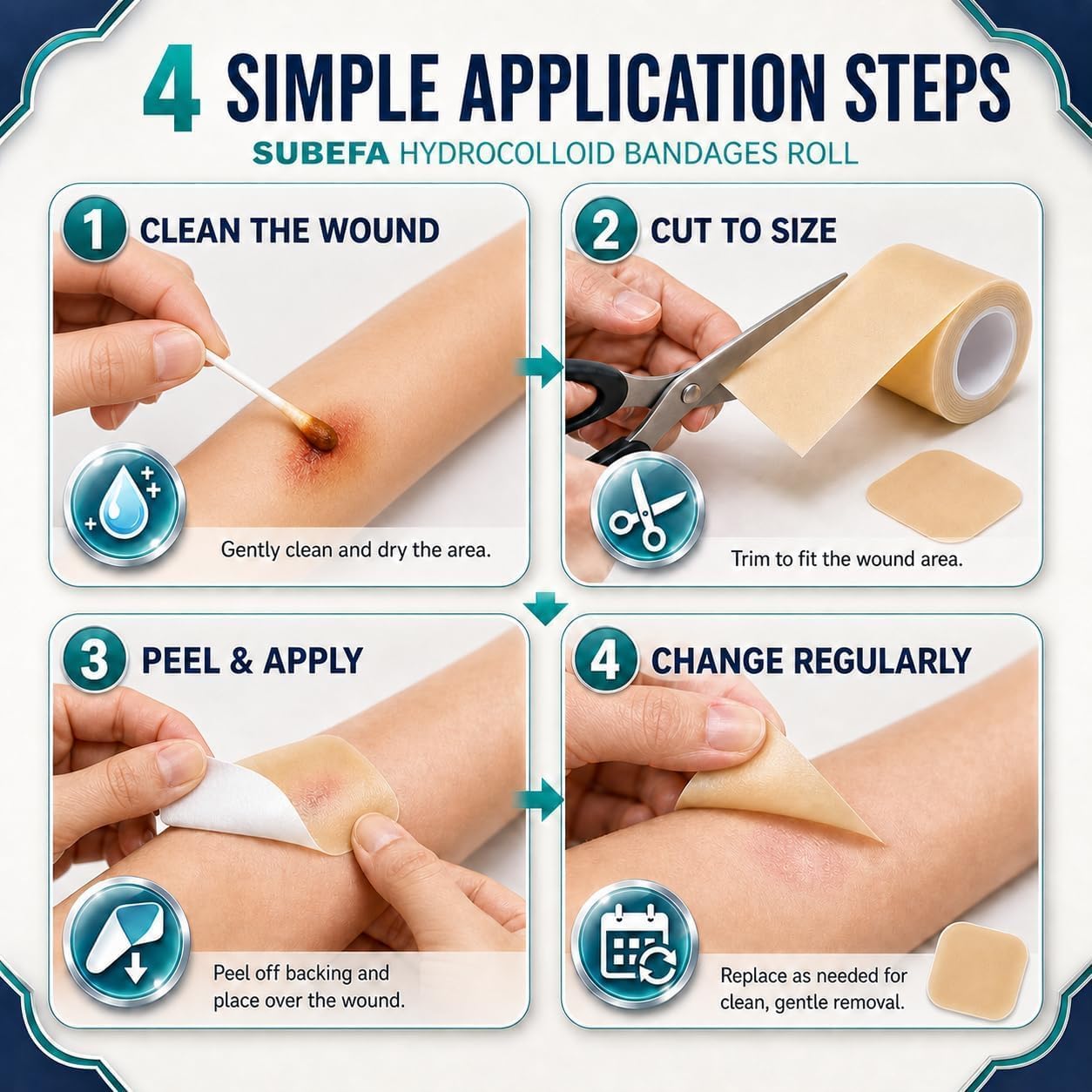 STL Hydrocolloid Tape Roll for Blister Care & Wound Protection | Waterproof Self Adhesive Hydrocolloid Bandage Strip for Acne Patch Heel Protection Foot Care Skin Dressing & First Aid 4