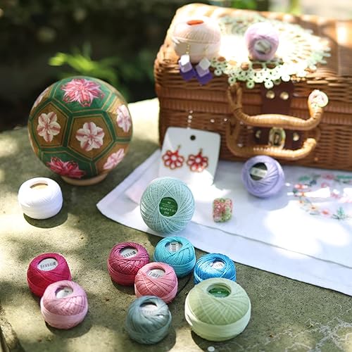 Miniatura 8 de Rhapsody Hilo de algodón perla tamaño 8 hilo de ganchillo Perle 12 bolas Set tejido a mano, bordado, sashiko, punto de cruz, costura, aguja,