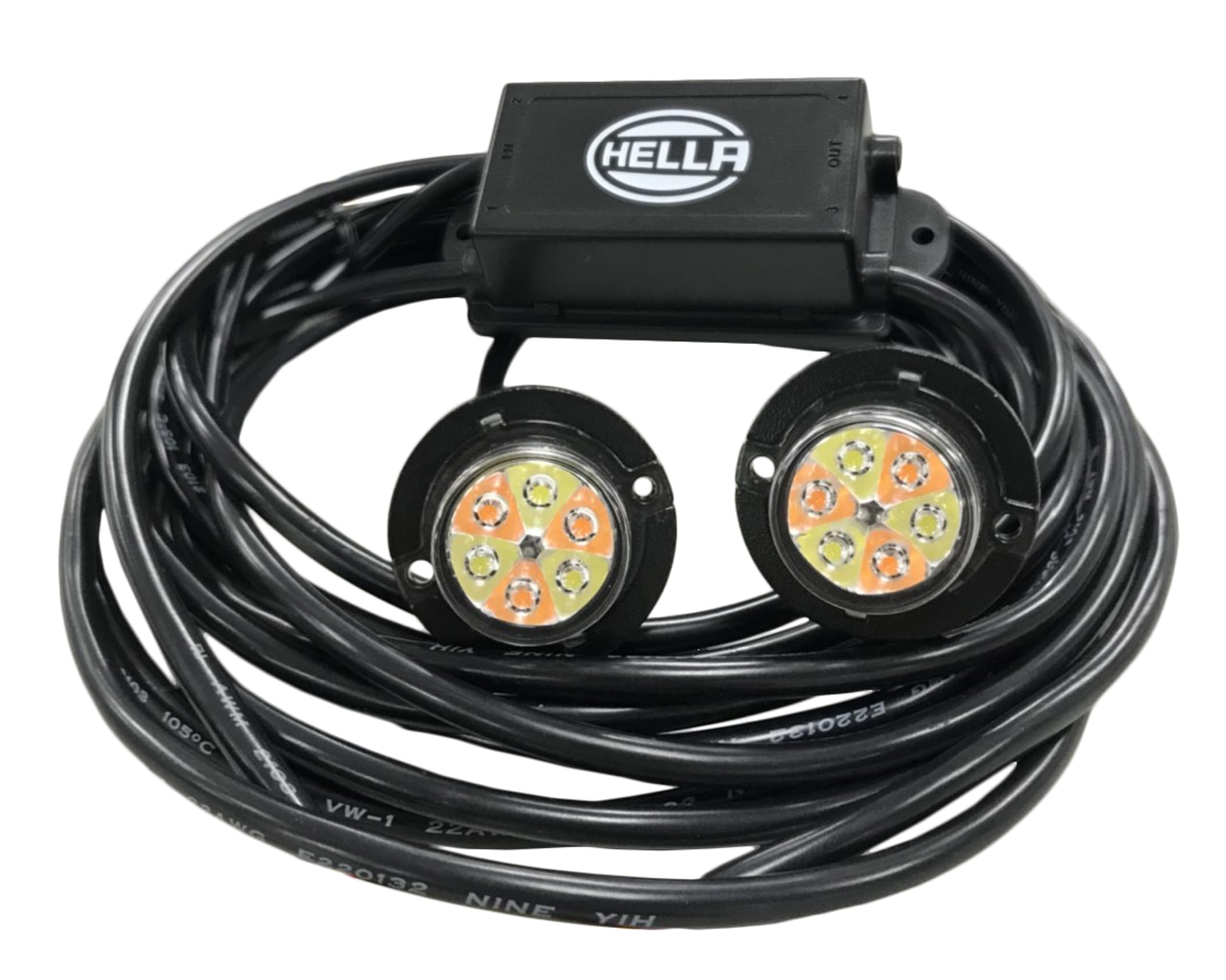 HELLA H22901031 Concealed LED Lightheads, 12/24 VDC, 37 Flashing Patterns, Amber/White