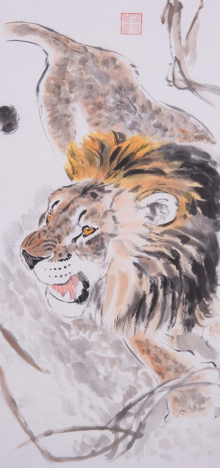 Amazon｜中国画 雄ライオン 絵画書画水墨写意水彩古典動物純手描き芸術 