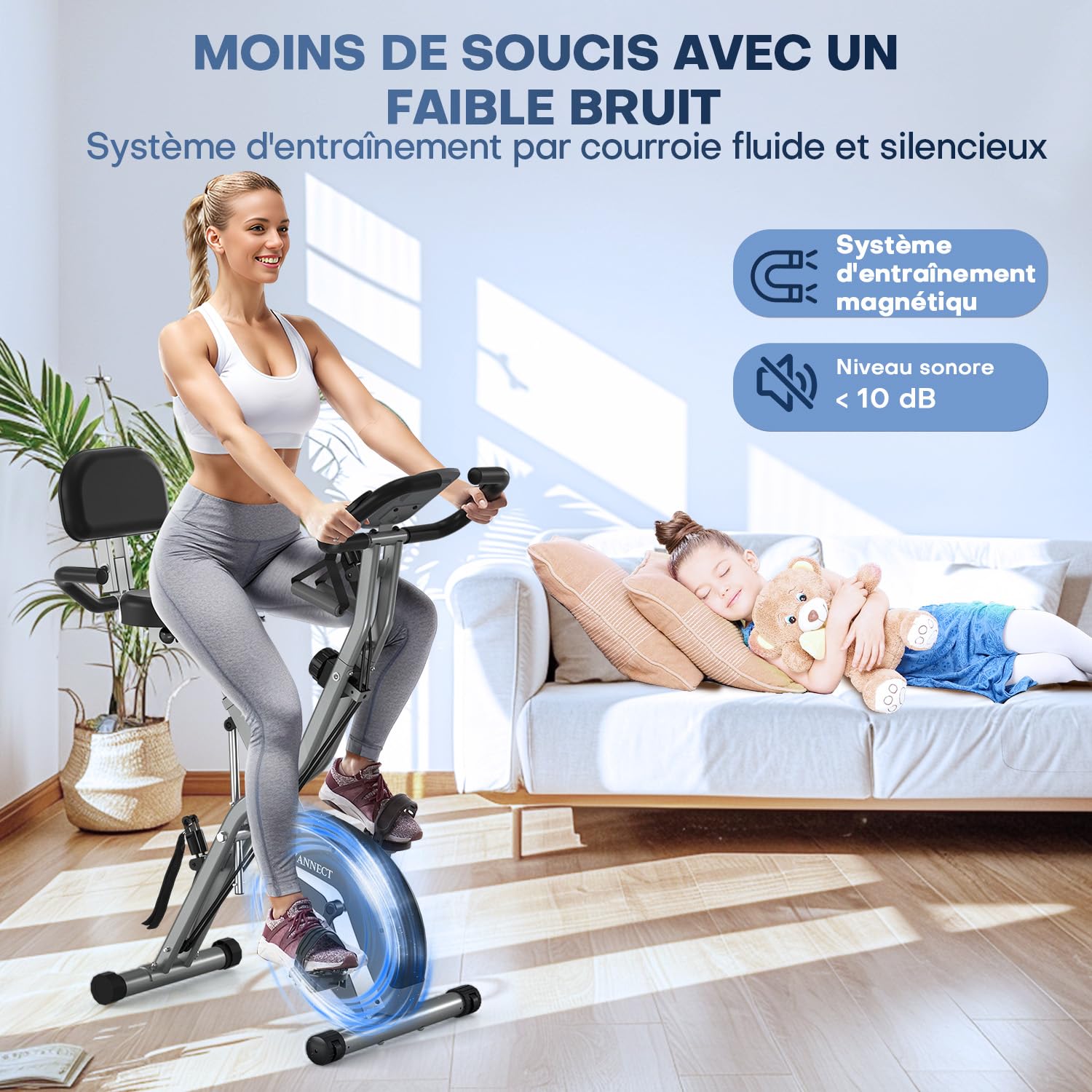 Velo d Appartement Pliable, VANNECT Vélo d' Appartement avec LCD et Mesure du Pouls Manuel, 16 Niveaux de Résistance, Vélo d’Exercice avec Support pour Tablette, Rangement Pliable, Capacité 160KG