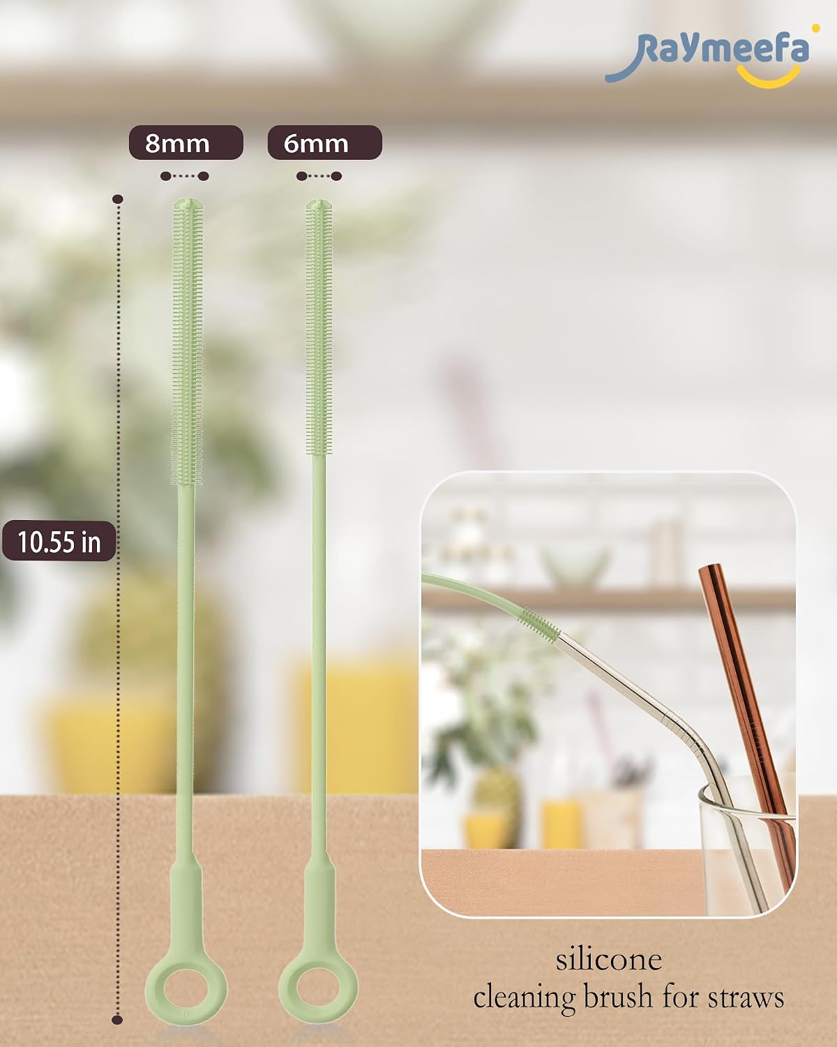 Straw Cleaner Brush Set - Raymeefa Scratch-Free Detail Cleaning for Reusable Straws & Tumblers (Avocado Green) image 4