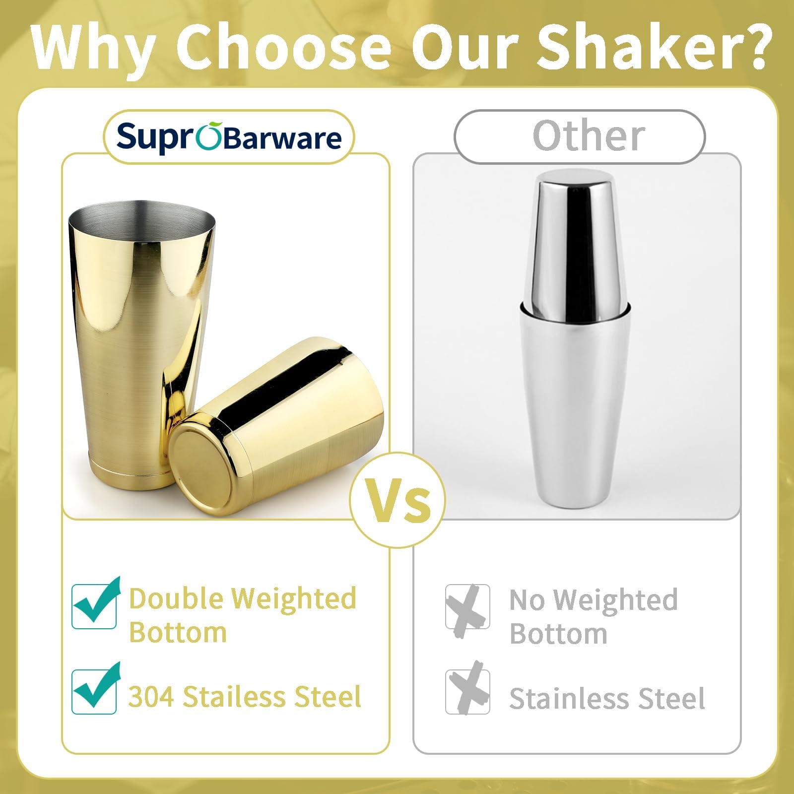 Shaker à cocktail en acier inoxydable – 2 pièces 530,3 g et 793,8 g Boston Shaker Bar Shaker Shaker Set de barman Shaker pour barman – Doré