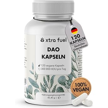 DAO capsules 120 pieces high dosage - 300,000 HDU per daily dose - DAO enzyme made from pea protein - vegan & laboratory tested