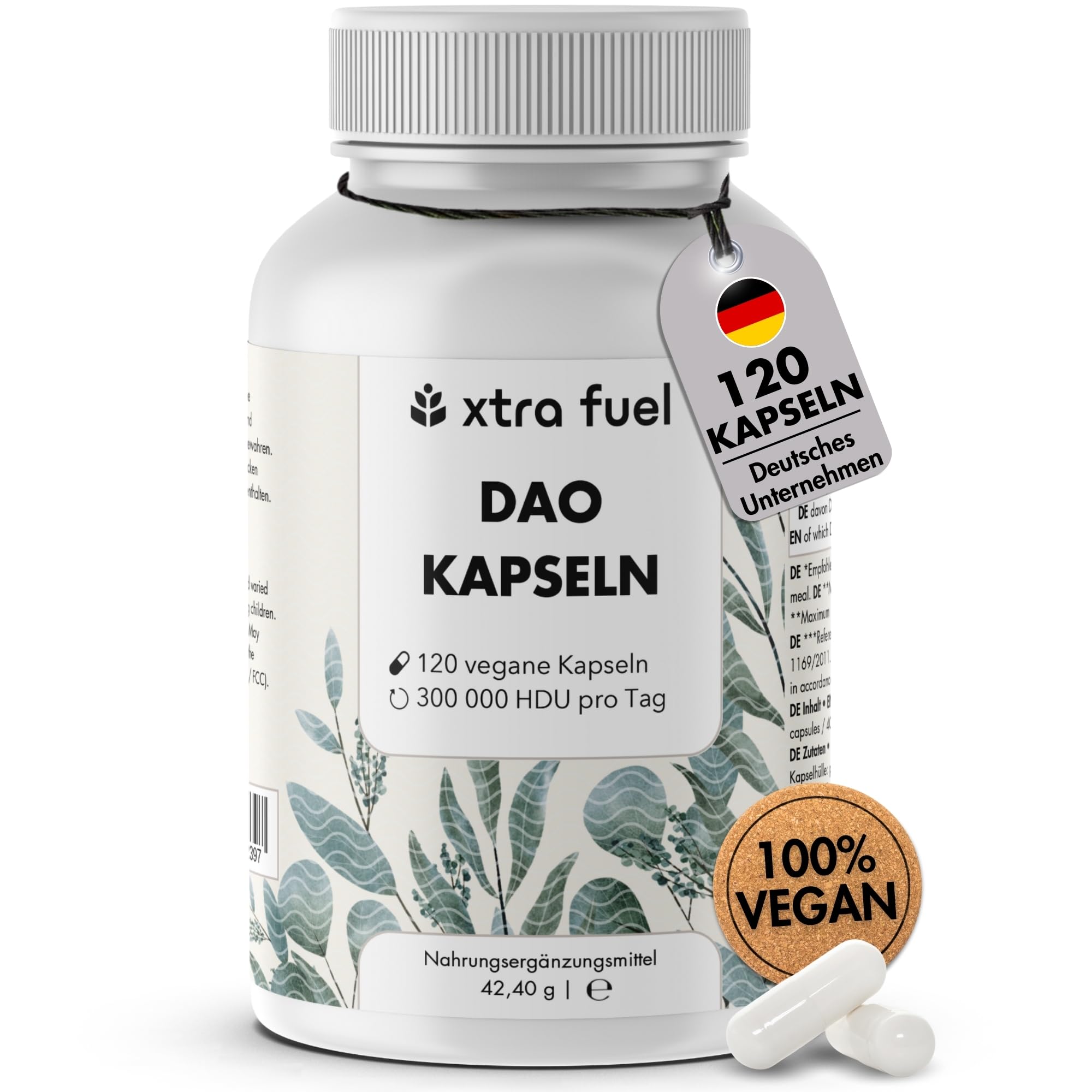 DAO Kapseln 120 Stück (hochdosiert) - 300,000 HDU pro Tagesdosis - DAO Enzym aus Erbsenprotein - vegan & laborgeprüft