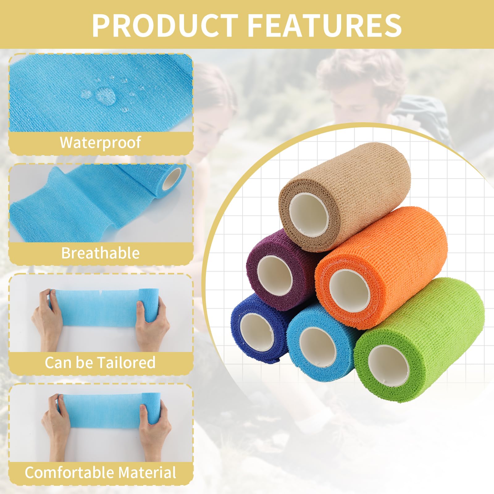 Benda Elastica Autoadesiva 12 Rotoli 10cm x 4,5m Auto-adesiva per Polso Caviglia Animali
