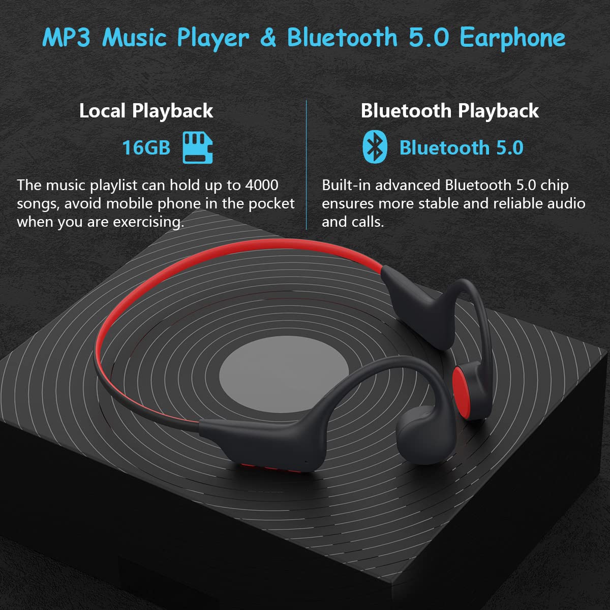 Auriculares Inalambricos de Conducción ósea Bluetooth IPX8 Impermeable Auriculares Deportivos Reproductor de Música MP3 para Natación Correr Fitness, 16G Memoria Cascos Ligeros Open-Ear White