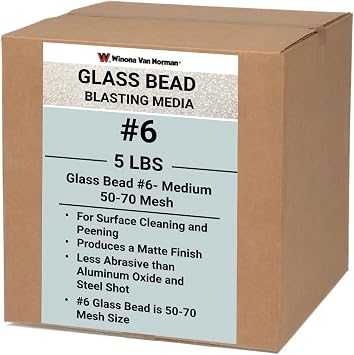 Winona Van Norman Glass Bead #6 Blasting Media 50-70 Mesh مادة كاشطة متوسطة ممتازة للتقشير والشحذ واللمسة النهائية الساتان على الألومنيوم والفولاذ المقاوم للصدأ والتيتانيوم 5 أرطال