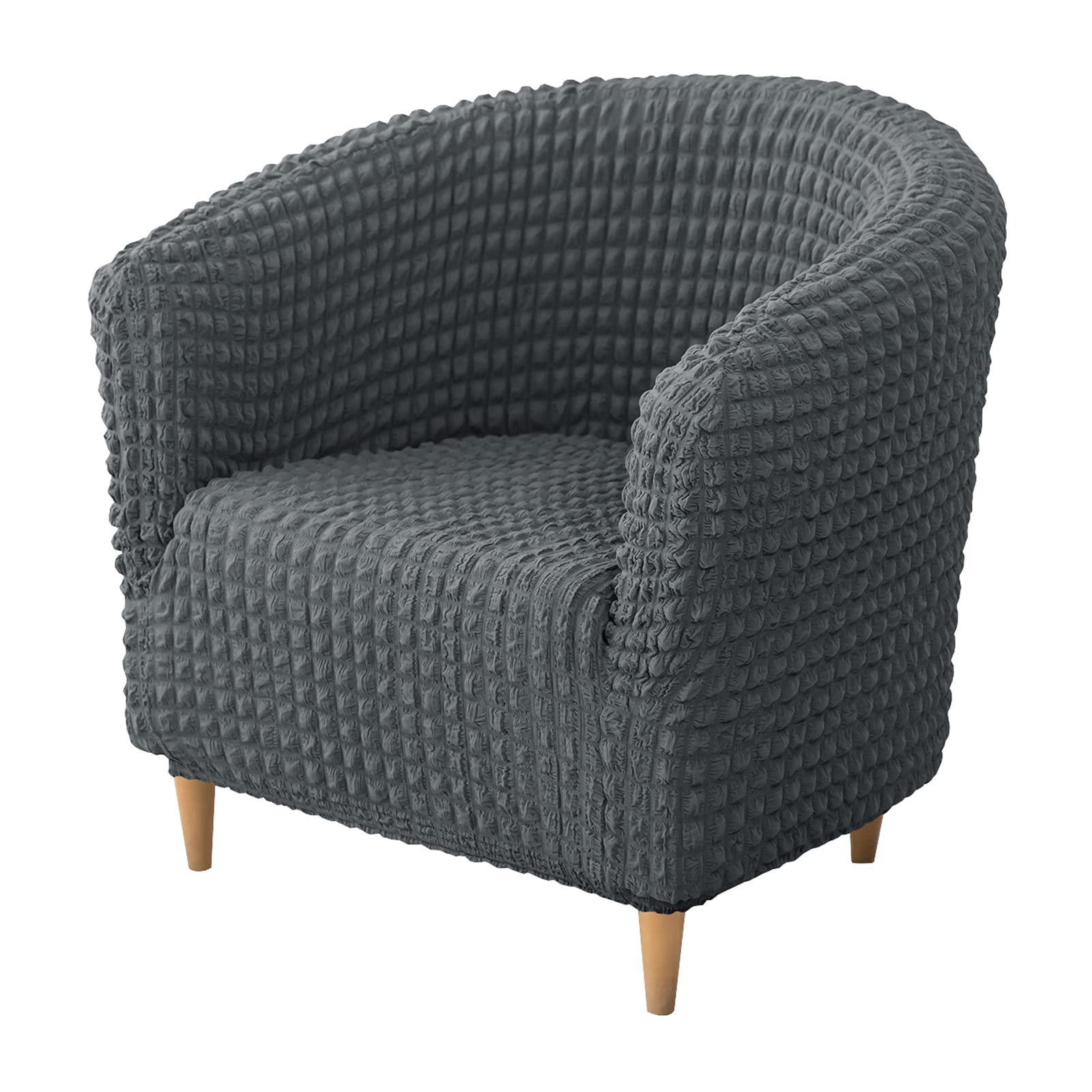 Housse de fauteuil club extensible en seersucker gris foncé | Protecteur de fauteuil tubulaire