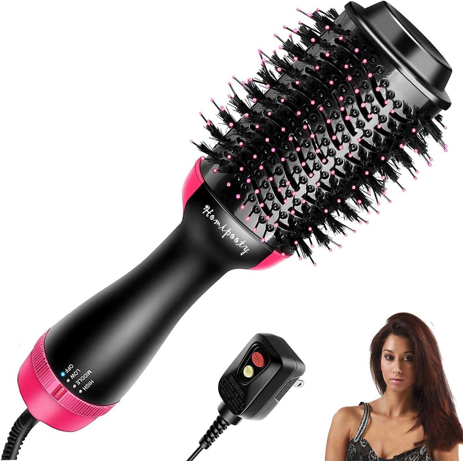 Homipooty Hair Dryers Brush, 3 in 1 Hot Air Brushes Brush for Blowing, Straightening, Curling with ALCI Safety Plug One Step Hair Dryer & Volumizer Negative Ionic Technology for All Type Hair（Black)