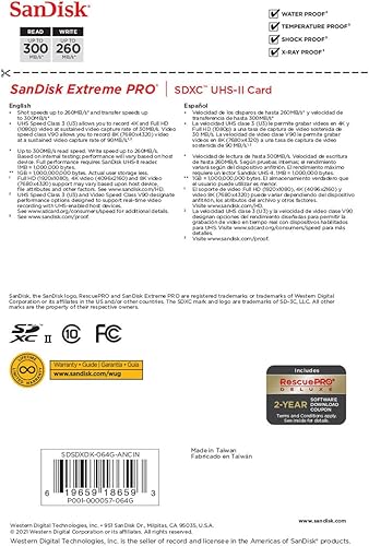 Miniatura 6 de SanDisk Tarjeta de memoria Extreme PRO SDXC UHS-II de 64 GB, C10, U3, V90, 8K, 4K, video Full HD, tarjeta SD - SDSDXDK-064G-GN4IN