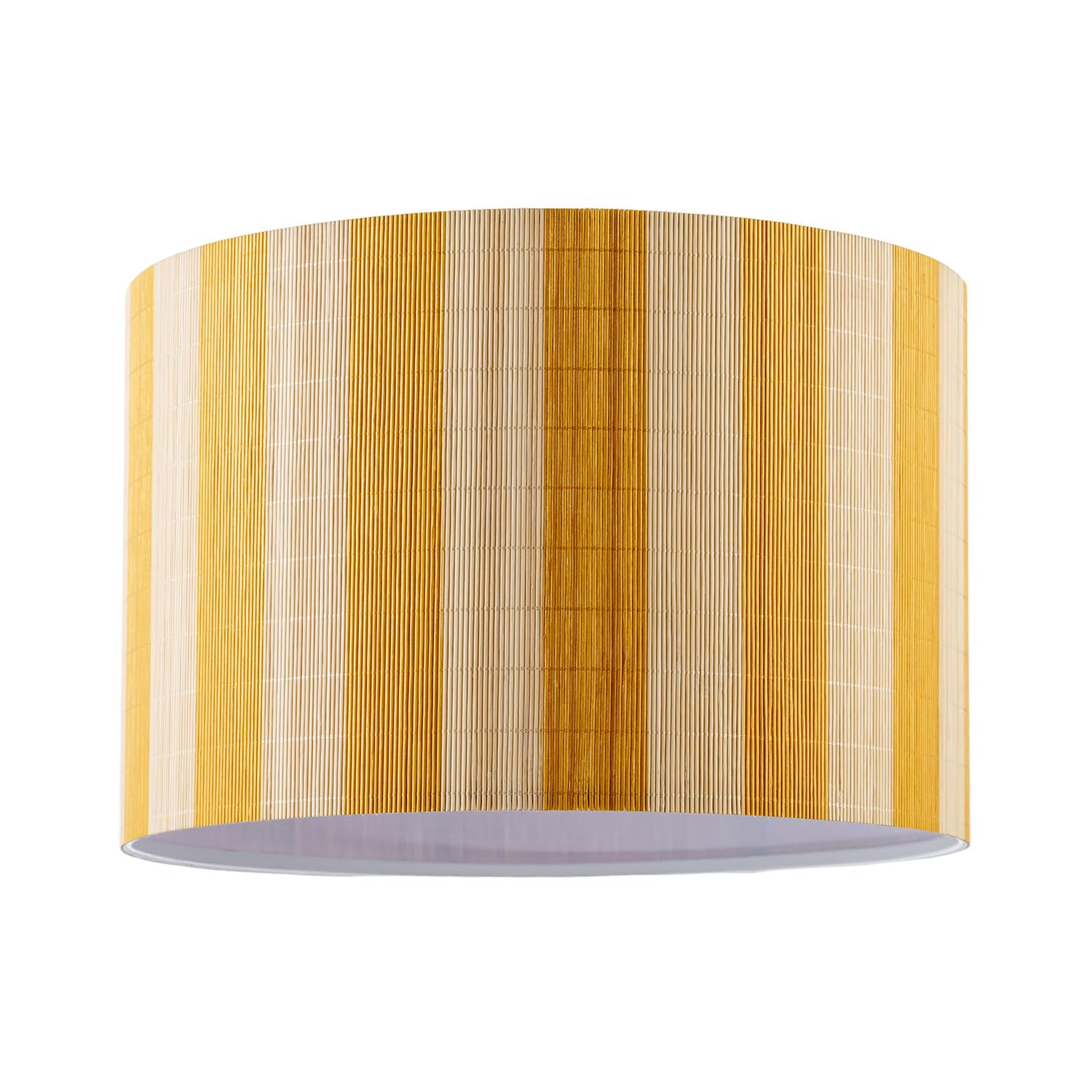 Shabby Chic Natural Brown Bamboo Lamp Shade with Mustard Ochre Stripes by Hap...
