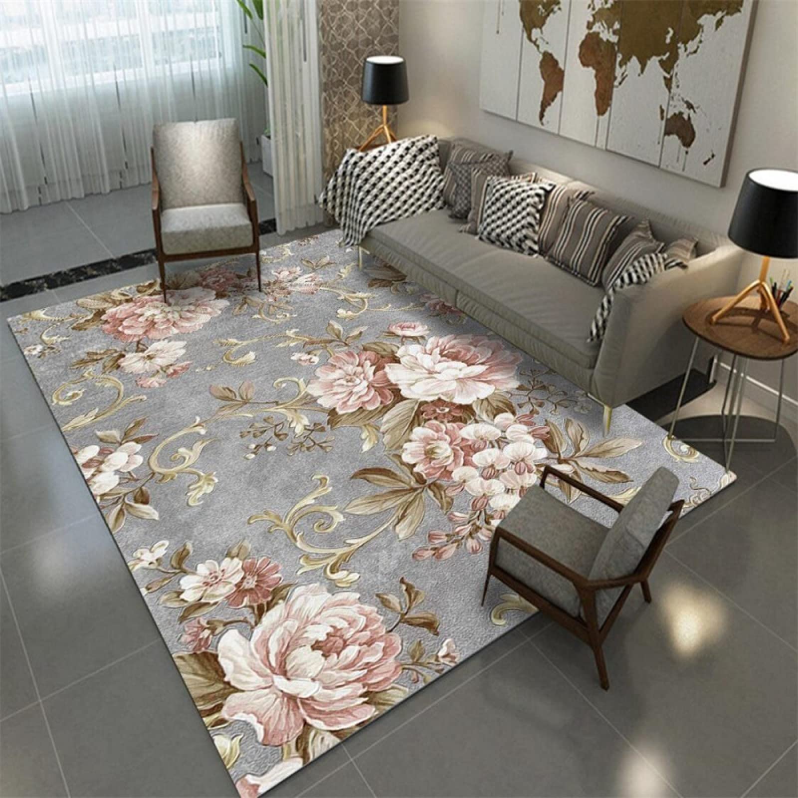 ESOUY Dywaniki domowe dywanik miękki dywan moda kwiat różowy szary salon sypialnia dywaniki przy łóżku 140 x 200 cm