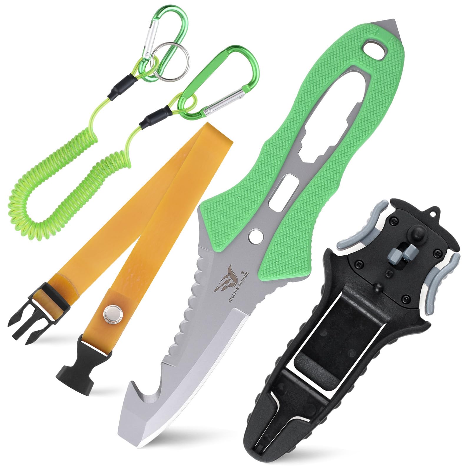 Tauch-Outdoor-Rettungsmesser - Mit Sägezacken, Leuchtgriff, Schraubendreher, Seilenhacker & mehr - Ideal für Tauchen, Überleben & Notfälle