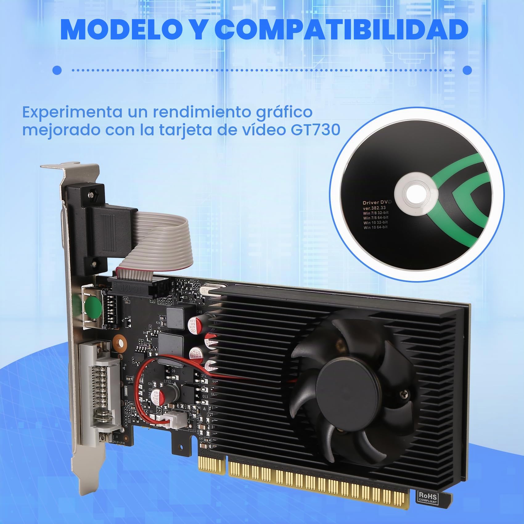 GT730 - Tarjeta gráfica DDR3 de 4 GB (128 bits, VGA, puerto DVI, tarjeta gráfica para oficina/hogar)