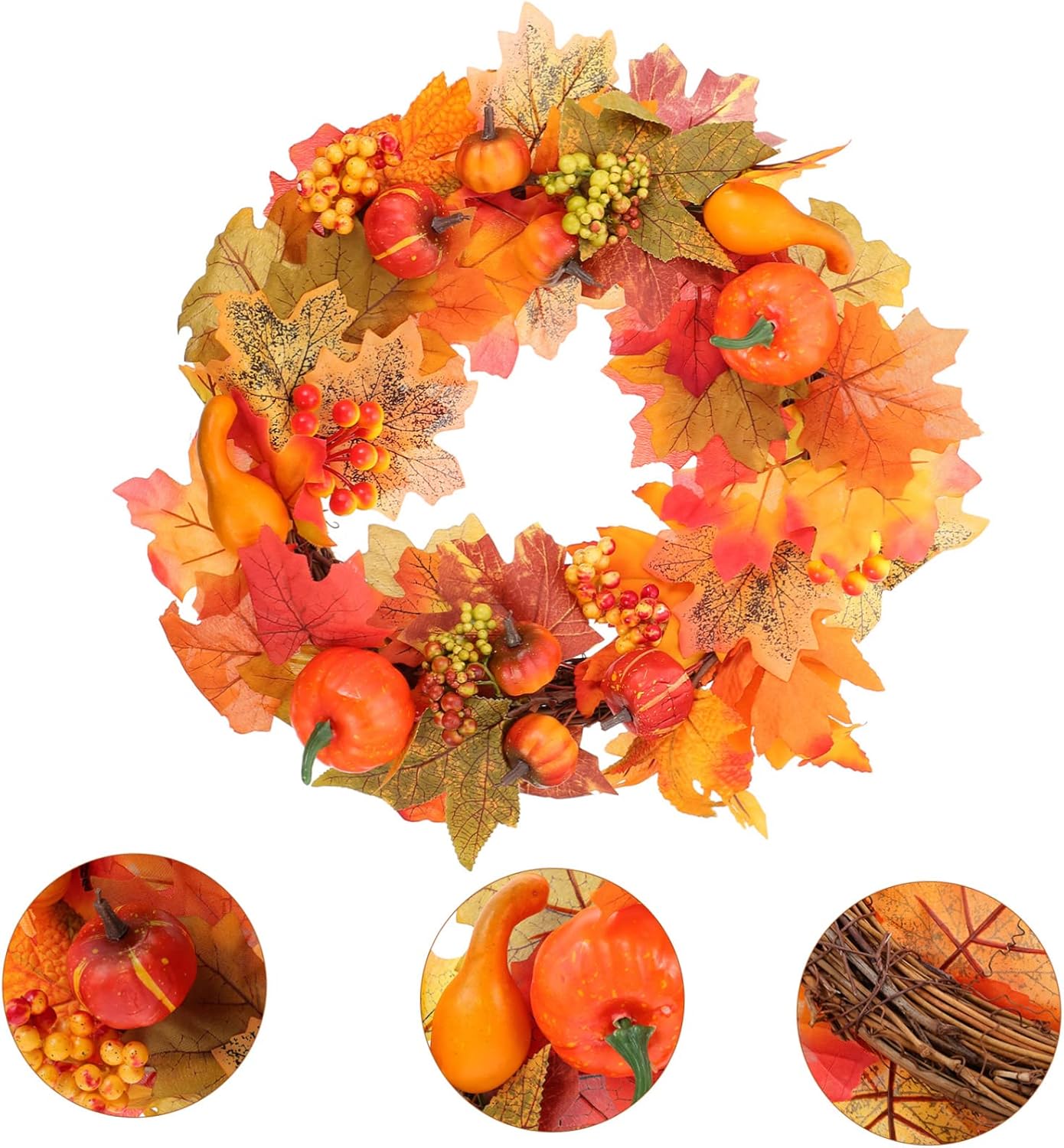 LIFKOME 5 pack Harvest Wreath with Simulated Berries Pumpkins and Maple Leaves Autumn Door Wall Hanging Decoration for Festive Tabletop Adornment and Seasonal Home Decor