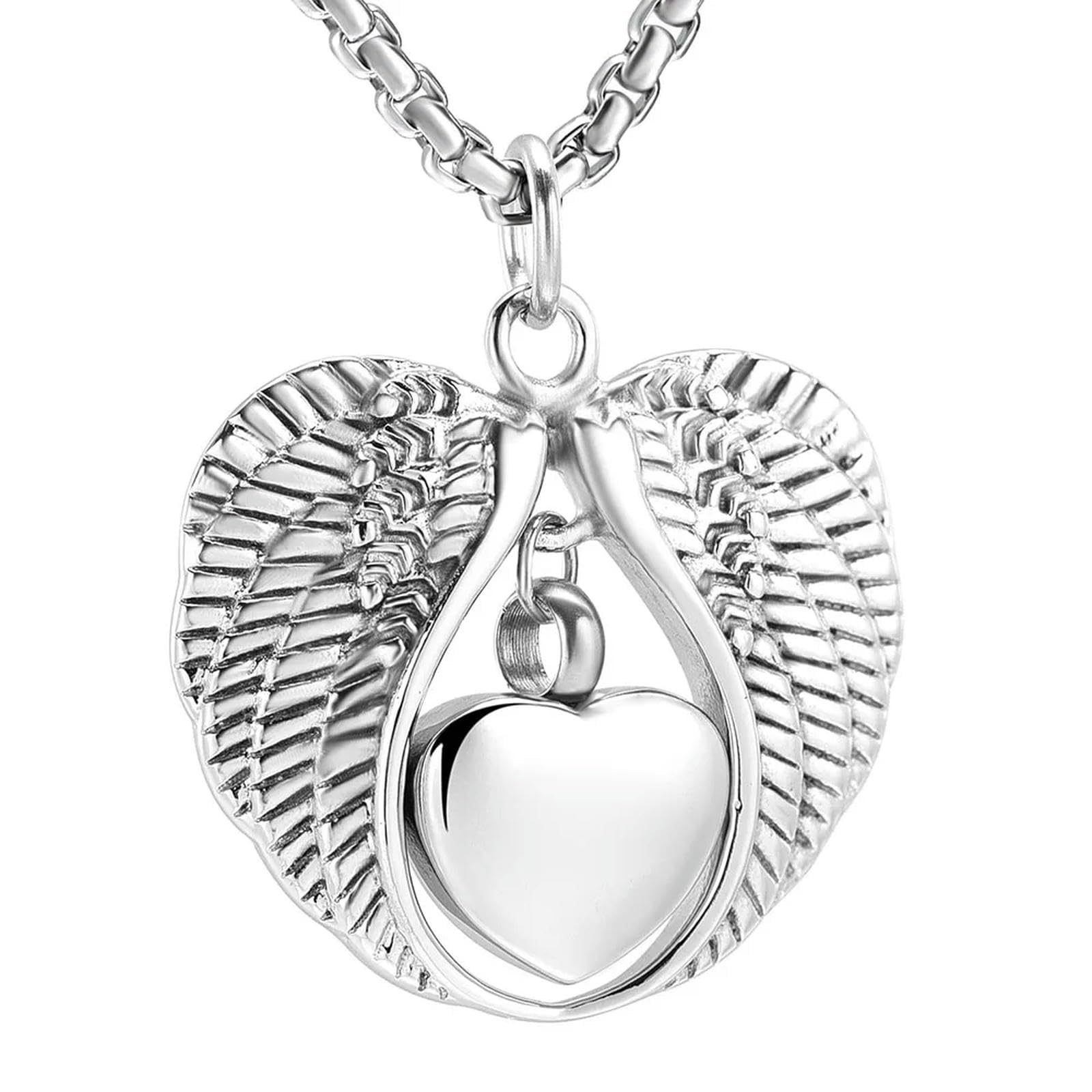 Urna de cenizas para papá y mamá en colgante de corazón con alas protectoras