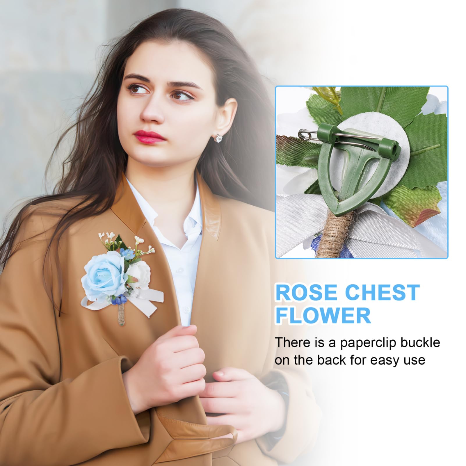 DOITOOL Rose Corsage Set including Artificial Floral Wrist Corsage and Pin-Back Boutonniere for Weddings Proms and Formal Events Elegant Wristlet Accessory 3.1X4.3X2In - Image 4