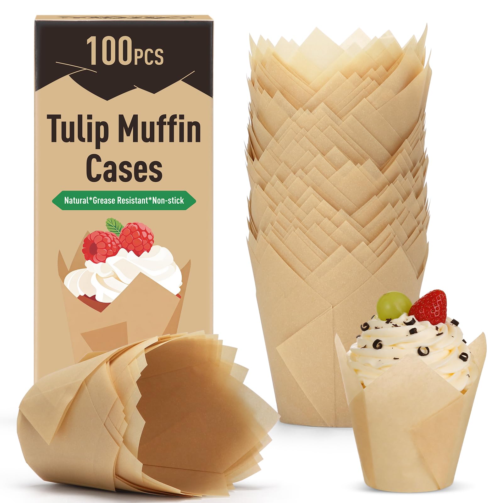 Alyvisun 100 Pirottini per Muffin Carta Antigrasso, Pirottini Muffin e Cupcake, Forme Muffin in Carta Non Adesiva per Casa Feste e Pasticcerie - 1