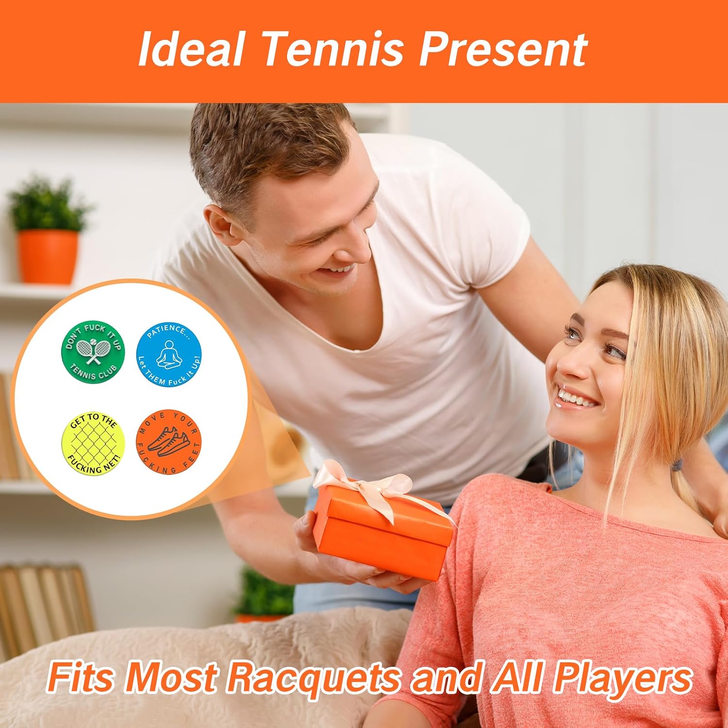 NIIIYTYB 4 Pcs Tennis Racquet Dampeners Funny Unique Silicone Dampener Tennis Dampers Racket Vibration Dampeners Fun Tennis Racket Dampers with Words Shock Absorbing Tennis Accessories image 5