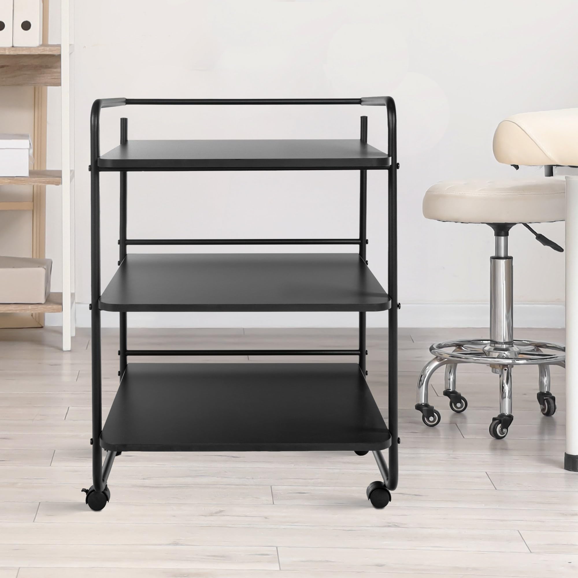 CLP Chariot PL902 Chariot à ustensiles sur roulettes avec Trois étagères en Bois, Noir