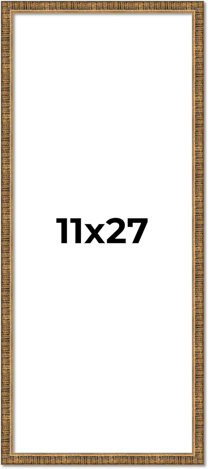 11x27 Frame Gold Kingsley Distressed Solid Wood Picture Frame Width 0.75 Inches | Interior Frame Depth 0.5 Inches | Kingsley Frame with UV Acrylic, Foam Board Backing & Hanging Hardware