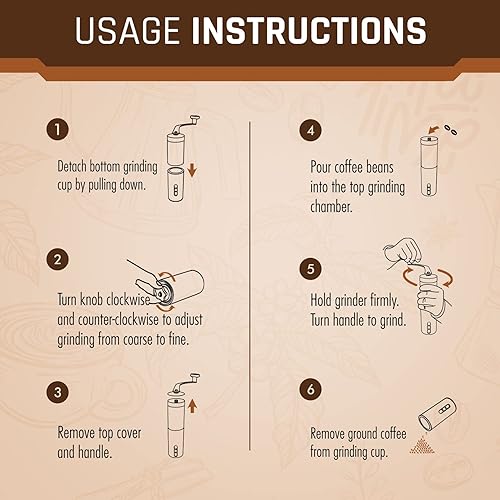 Miniatura 5 de Molinillo de café manual de iTrends – Molinillo manual de grano de café de acero inoxidable, molinillo de café manual con manivela con ajustes