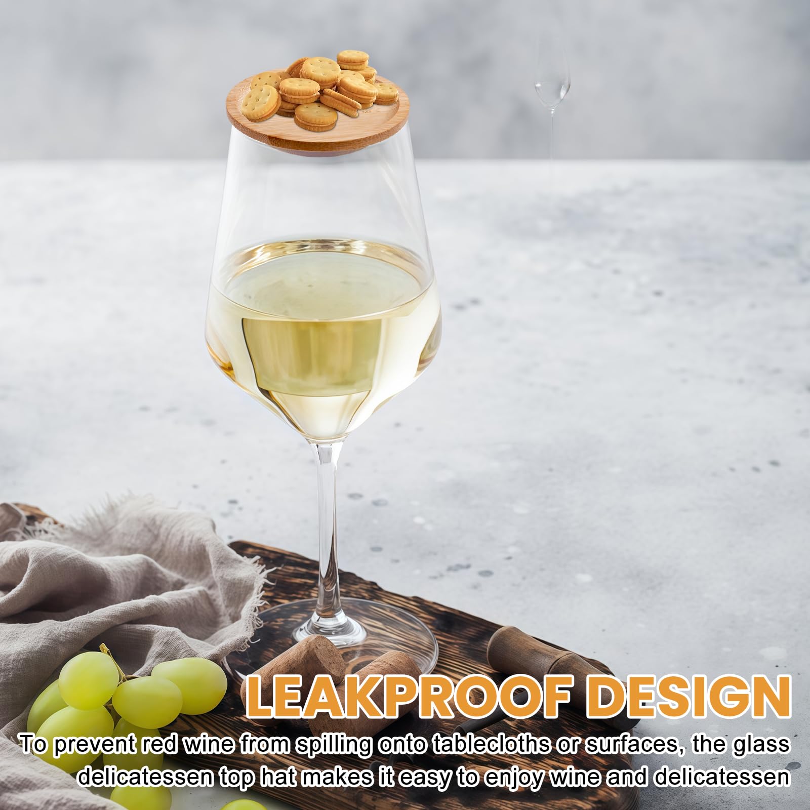 12er Set Holz Weinglas Topper, Charcuterie Brett Topper mit Rotwein Spritzen Schutz, für Desserts, Snacks, Party & Familienessen