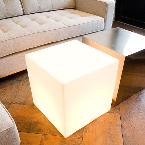 Mr.Go Mesa de cubo con iluminación LED de 20 pulgadas, luz LED grande para silla, asiento de cubo LED de 16 colores RGB con control remoto,