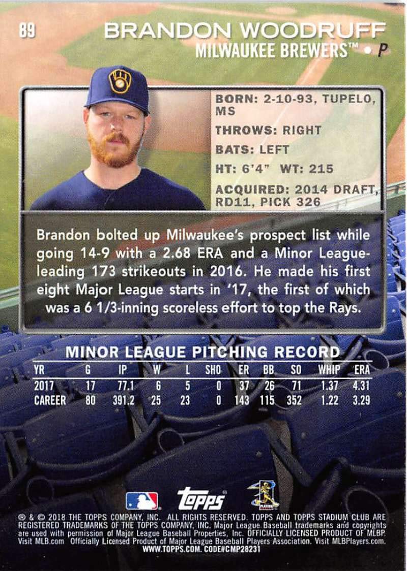 Amazon.com: 2018 Topps Stadium Club #89 Brandon Woodruff Milwaukee Brewers Rookie Baseball Card - GOTBASEBALLCARDS : Collectibles & Fine Art Amazon.com: 2018 Topps Stadium Club #89 Brandon Woodruff Milwaukee Brewers Rookie Baseball Card - GOTBASEBALLCARDS : Collectibles & Fine Art
