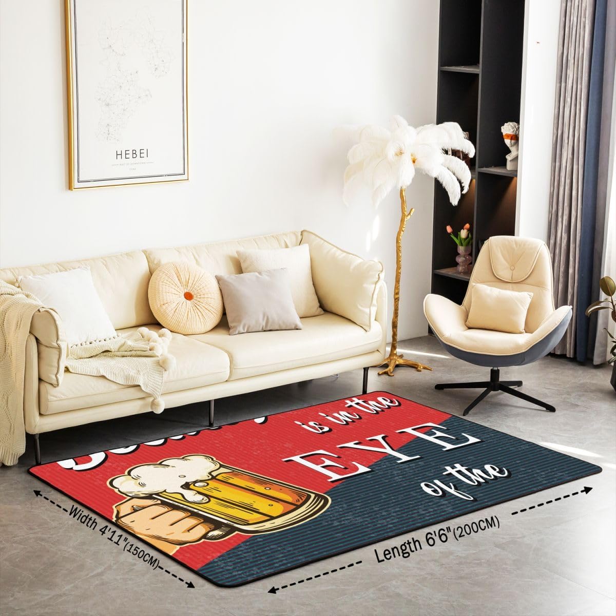 jejeloiu Beer Living Room Rugs Area Rug 5x7 Kids Gift for Beer Lovers Indoor Floor Mat Drinking Accent Rug Room Decor Red
