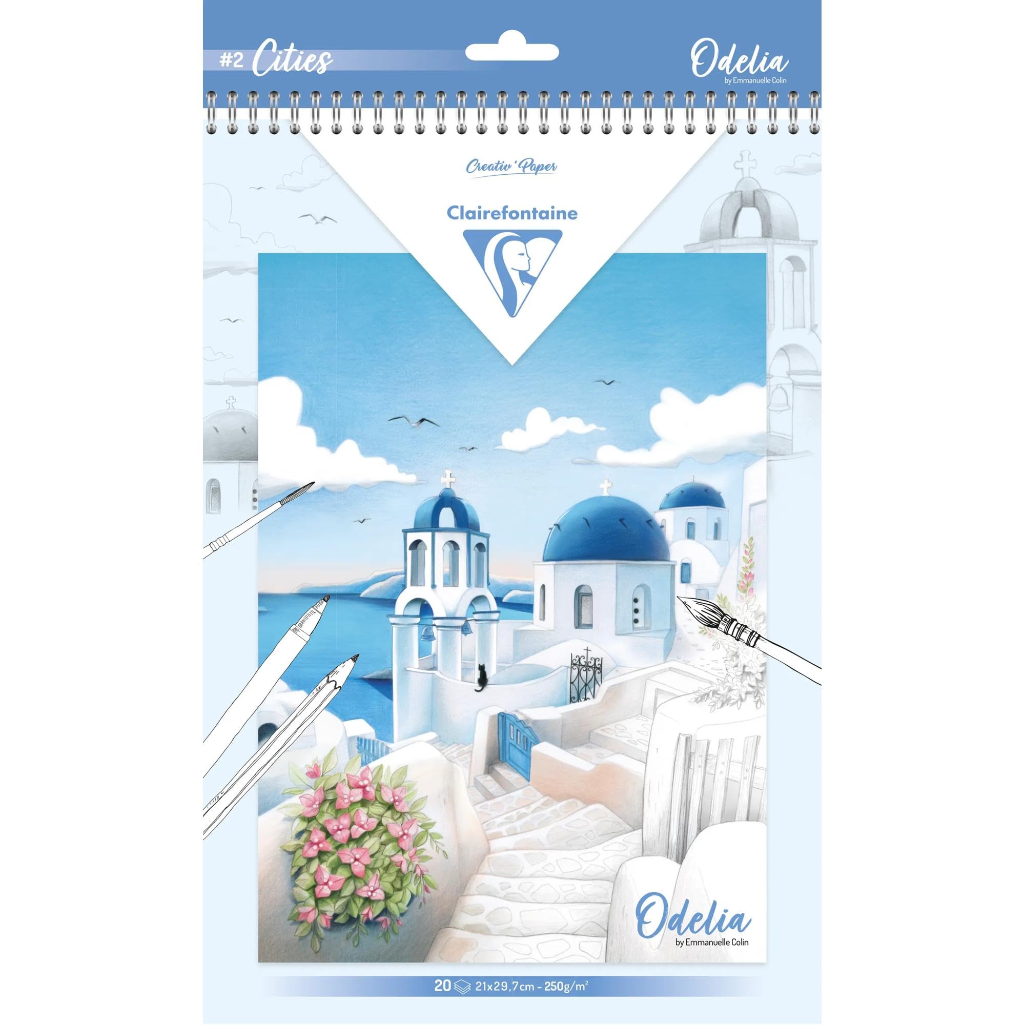 Clairefontaine 95742C Colouring Pad Adults Creativity Relaxation Cityscapes Multitechniques Pencils Felt Pens Watercolour 20 Sheets A4 250G Odelia Theme Cities