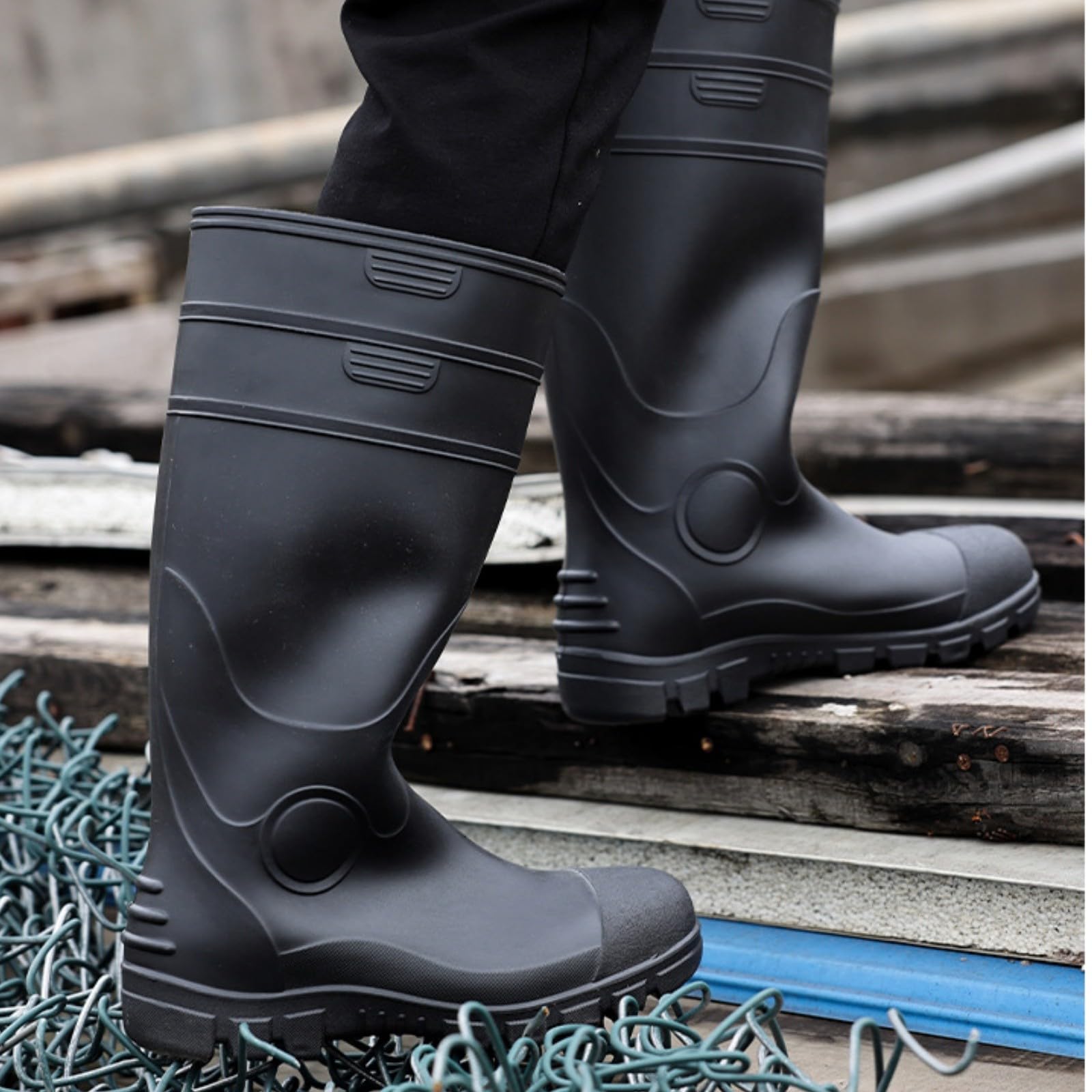 Stivali di gomma da uomo in neoprene tinta unita stivali antiscivolo a metà polpaccio stivali da lavoro stivali di gomma resistenti stivali di gomma Wellington facili da pulire stivali da