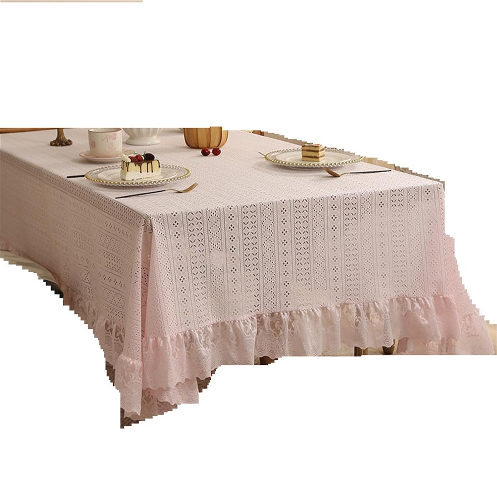 WDSBZNB Lace Tablecloth Lace Tablecloth Elegant Rectangle Dustproof Cover For Wedding Birthday Party Table Decoration(Pink,140x220cm)