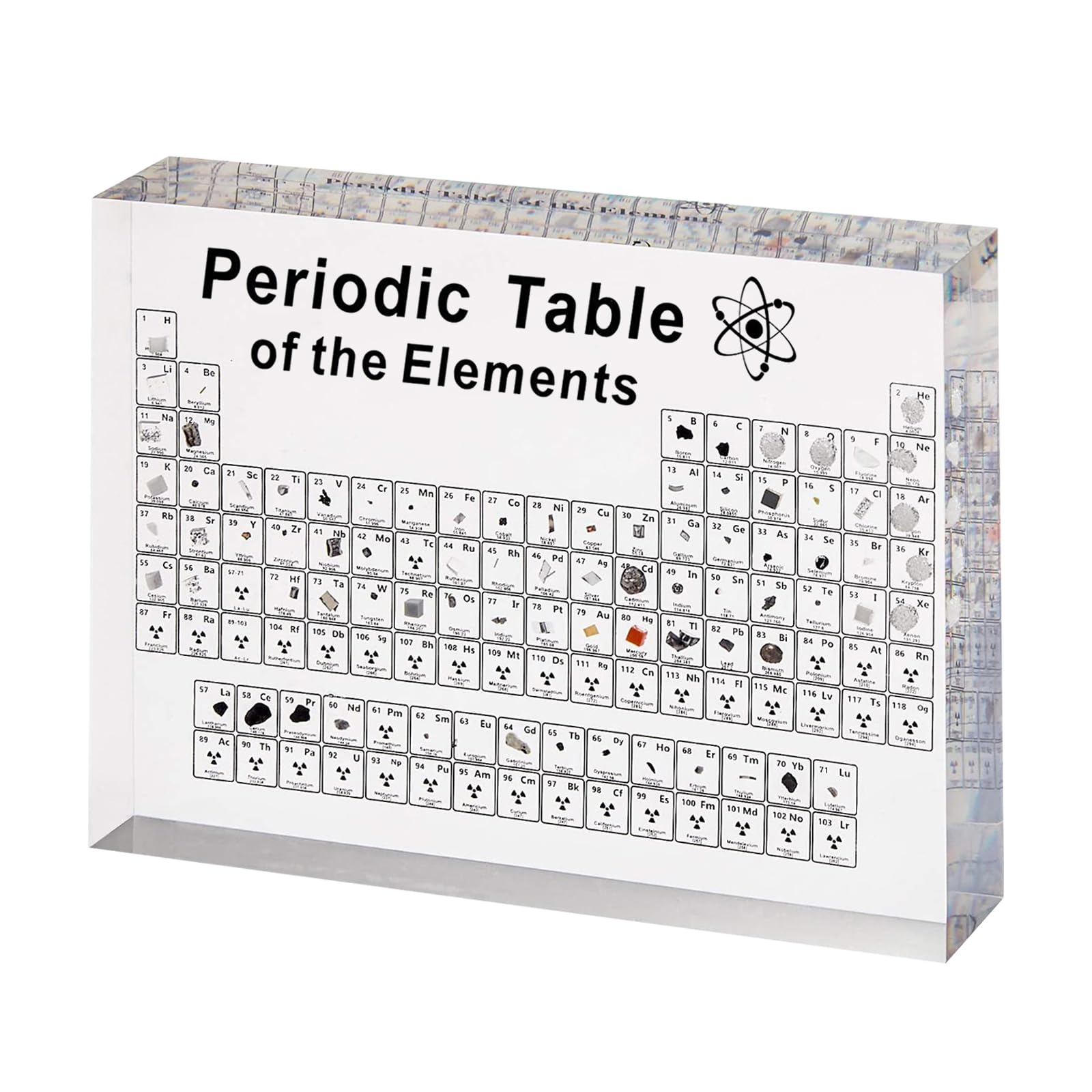 Periodensystem mit Echten Elementen im Inneren, Acryl Periodic Table of 83 Elementen, Proben Periodensystem Display Geschenk für Schüler Lehrer Kinder Studenten Handwerk (16x12x2.7cm Without Base)
