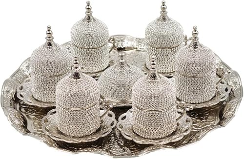 Miniatura 6 de BADANG Tazas de café expreso turco, cristal, color dorado, tazas de café griego árabe otomano, tetera, jarra (Juego de 6, oro cristalino) Dorado