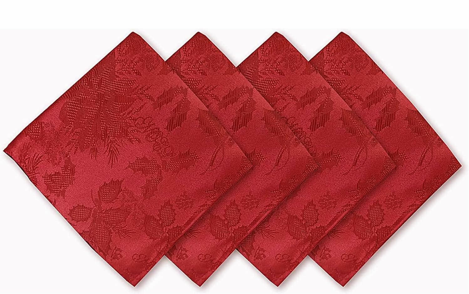 Newbridge “Christmas Carol” Holiday Noel Damask Napkins, Holly Leaf and Poinsettia Weave Damask Soil Resistant, Wrinkle Free Easy Care Napkins, Set of 4 Fabric Napkins, Red