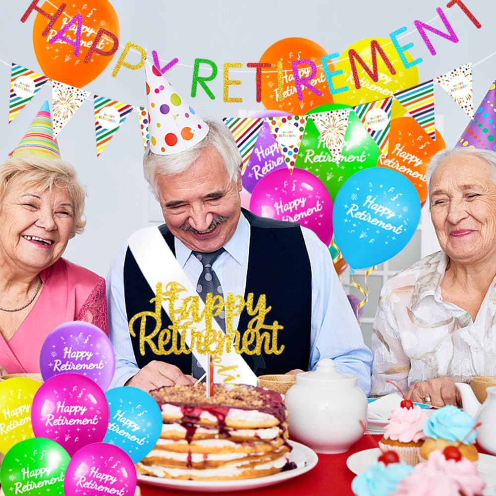 Retirement Party Decorations Kit with Banner Balloons Sash and Cake Topper - Image 4
