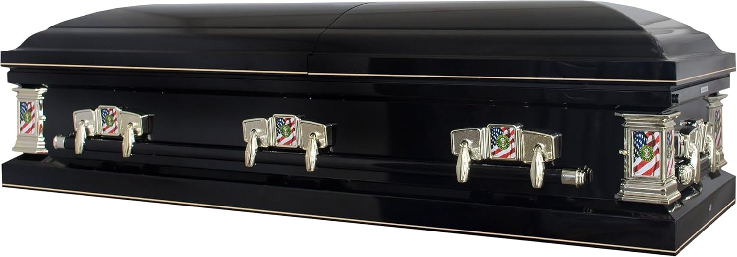 Titan Casket Veteran Select Steel Casket (Army) Handcrafted Funeral Casket - Black with Black, Gold-Lined Interior & Army Head Panel