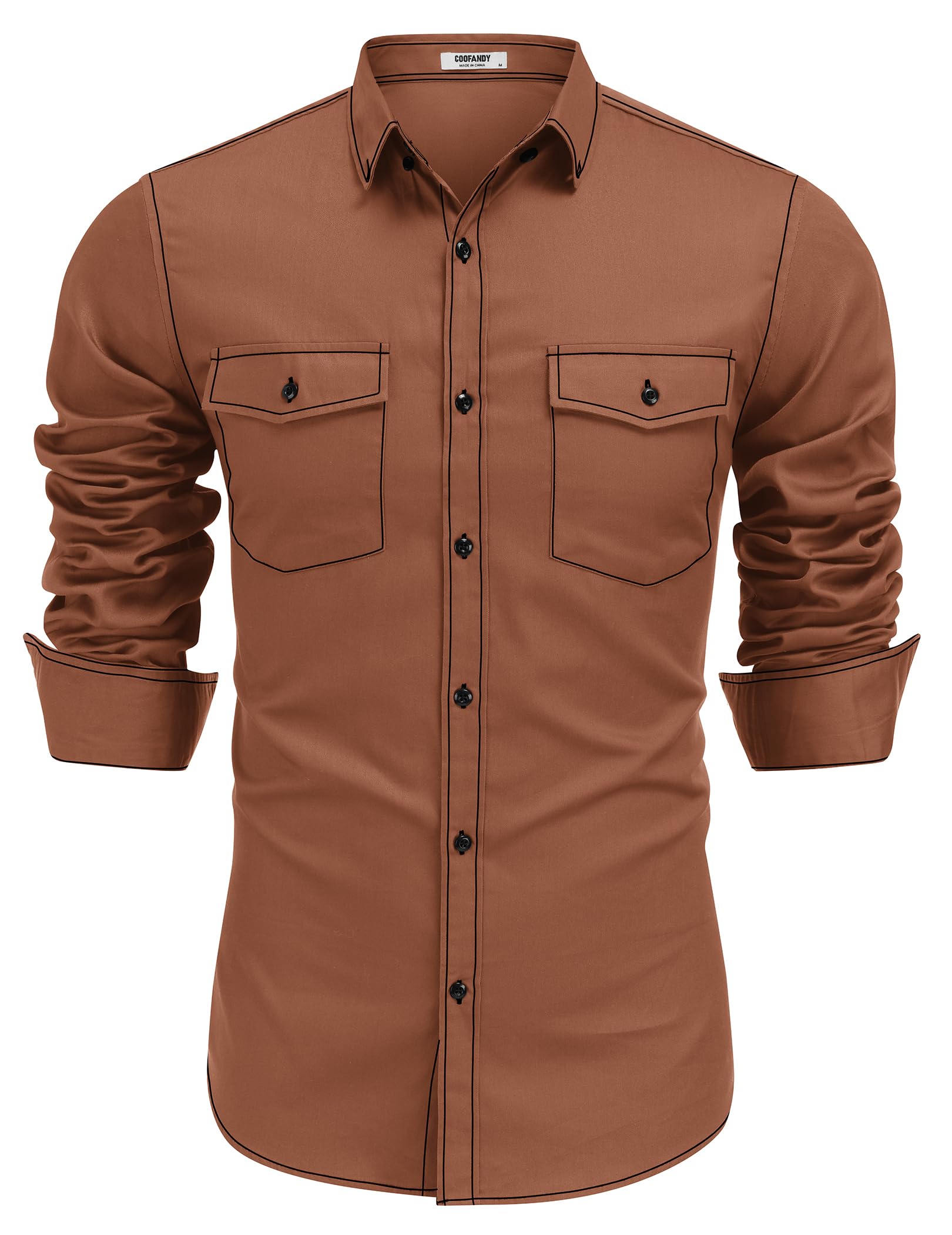 COOFANDYMens Western Cowboy Shirts Cotton Long Sleeve Shirts with Two Pockets Embroidered