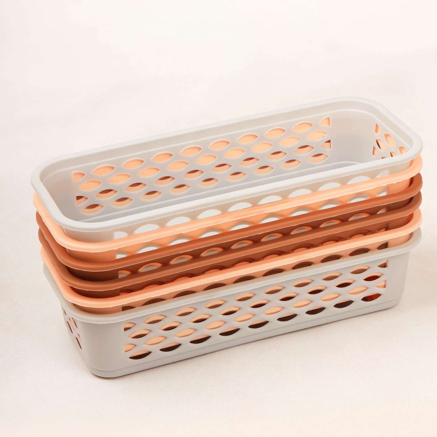 DarkShri Organizer Tray Office Drawer Dividers Storage Bins Multipurpose Desk for Makeup, Kitchen, Office, Bathroom, Bedroom Dreassing, Basket Rack MultiColor(23 * 8 * 5 CM) Pack Of 6 (Brown 6pcs)