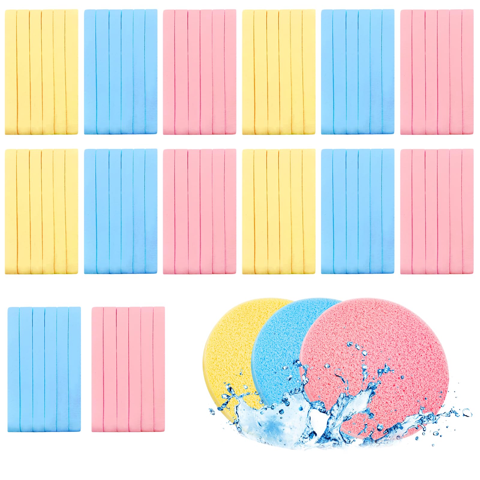240 Pcs Compressed Facial Sponge,Professional Makeup Removal Sponge,Round Face Cleaning Sponge for Spa,Exfoliating,Face Wash(Yellow,Pink,Blue)