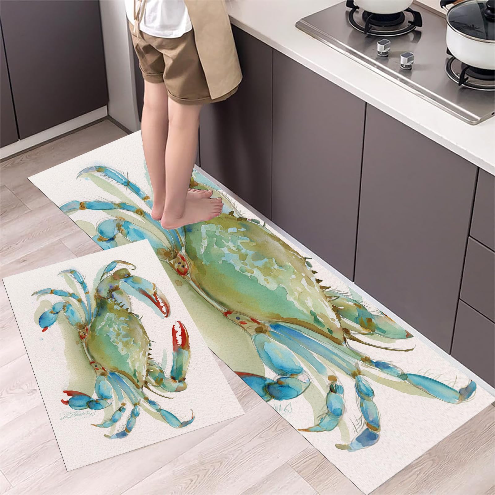 Tapis de cuisine crabe bleu lavable tapis moderne entrée et couloir antidérapant