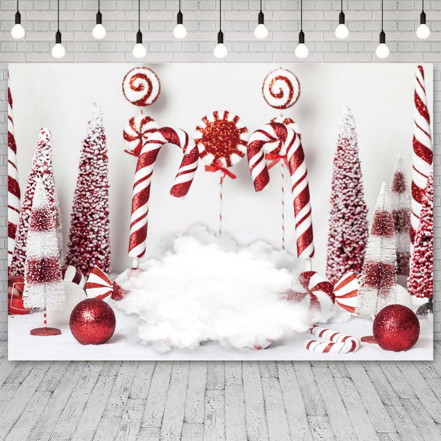 3,7 x 2,4 m sfondo natalizio rosso bianco bastoncini di zucchero sfondo fotografia palle di Natale albero di pino nuvola inverno felice anno nuovo festa banner decorazioni bambini compleanno